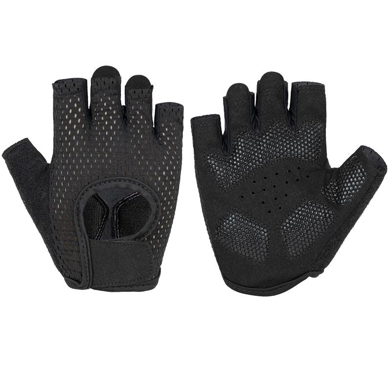 MKAS Men Women Half Finger Cycling Gloves Polyester Black Reinforcing Section 1-2042 L