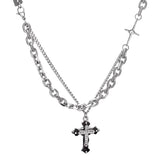 Alloy Cross Necklace O Chain 41-50cm Unisex High street three-layer cross necklace