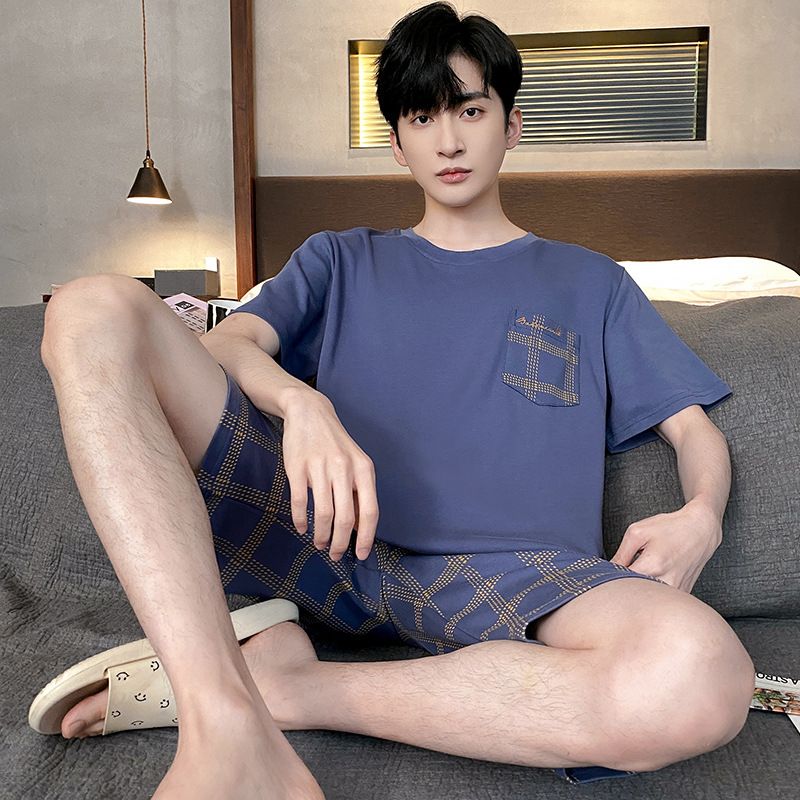 Shelofei Men Summer Cotton Pajama Set Short Sleeve DF93020 XL