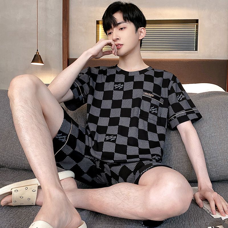 Shelofei Men Summer Cotton Pajama Set Short Sleeve DF93023 XXXL