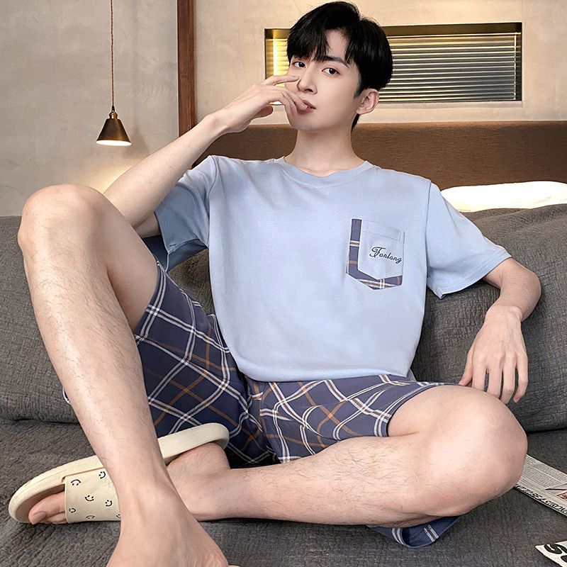 Shelofei Men Summer Cotton Pajama Set Short Sleeve DF93024 XXXXL