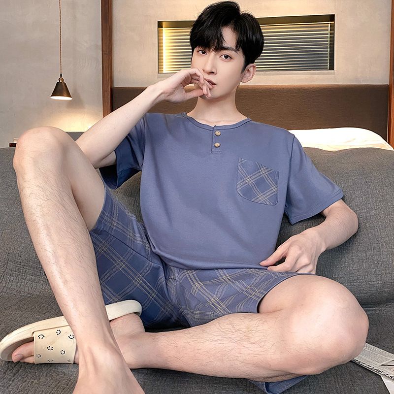 Shelofei Men Summer Cotton Pajama Set Short Sleeve DF93026 XXXL