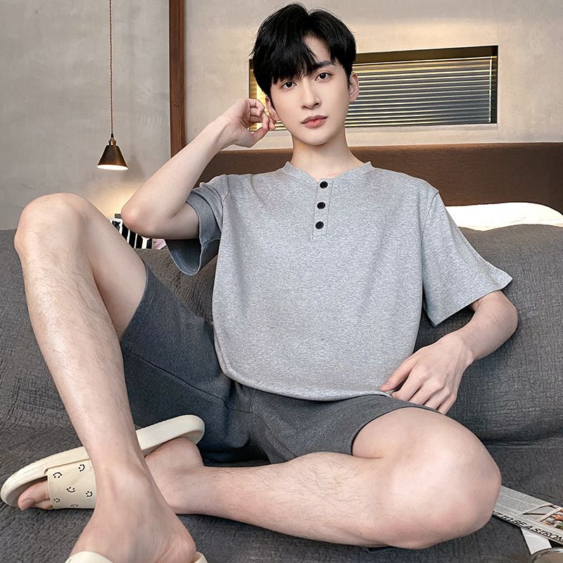 Shelofei Men Summer Cotton Pajama Set Short Sleeve DF93027 L