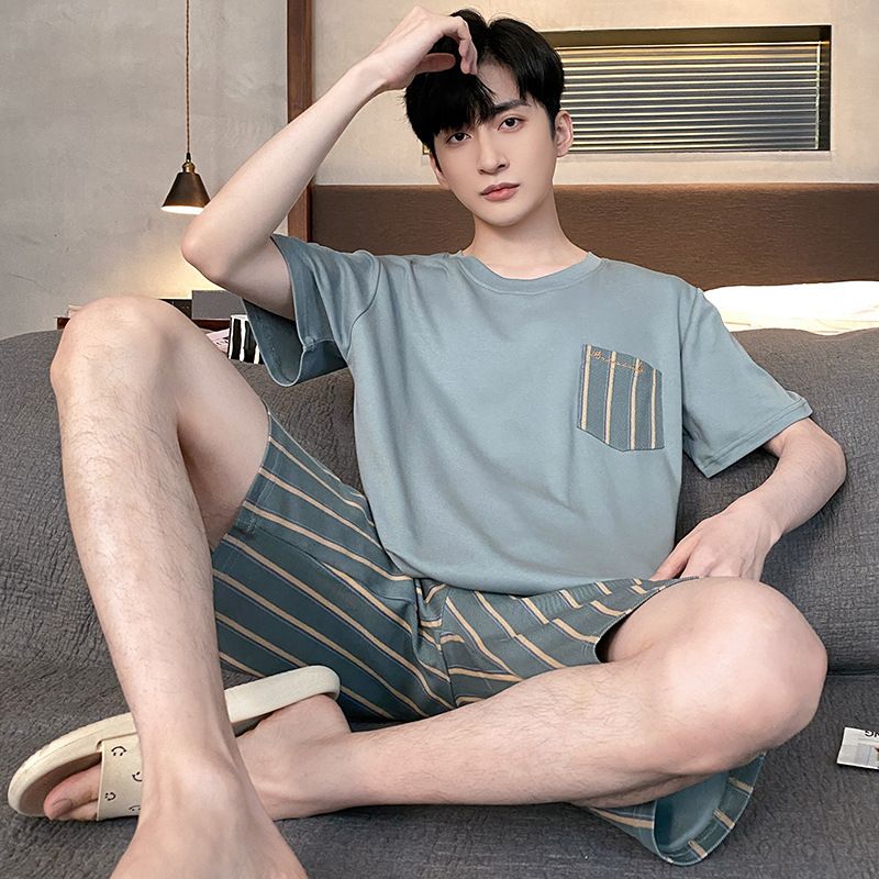Shelofei Men Summer Cotton Pajama Set Short Sleeve DF93028 XL