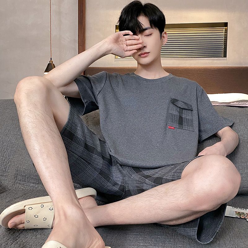 Shelofei Men Summer Cotton Pajama Set Short Sleeve DF93029 XXXL