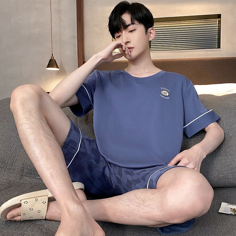 Shelofei Men Summer Cotton Pajama Set Short Sleeve DF93030 XXXXL