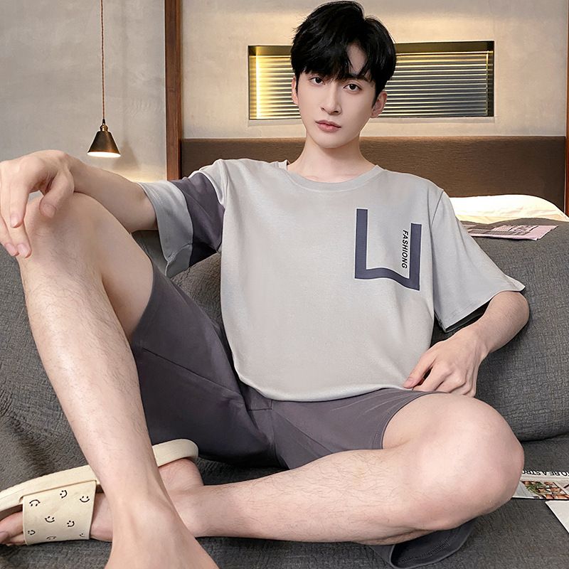 Shelofei Men Summer Cotton Pajama Set Short Sleeve DF93031 L