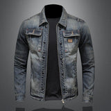 Men Denim Jacket Vintage Wash Cotton Long Sleeve Blue Size: M; Height (cm): 165-170; Weight (kg): 55-65; Bust (cm): 100; Shoulder width (cm): 44; Length (cm): 66; Sleeve length (cm): 60