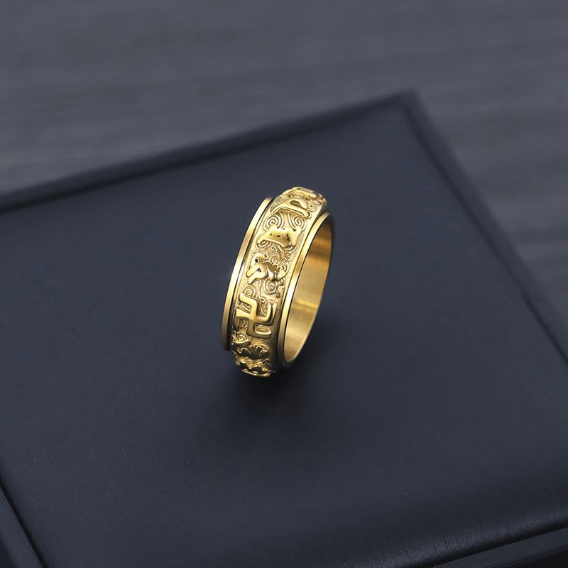 shengshu Six Syllable Mantra Rotating Ti Steel Men Ring Between gold US No. 9