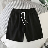 Men Summer Casual Straight Solid Polyester Elastic... Black L