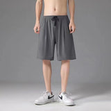 Men Summer Casual Straight Solid Polyester Elastic... Dark gray 4XL