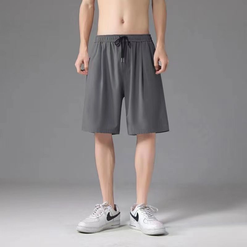Men Summer Casual Straight Solid Polyester Elastic... Dark gray 4XL