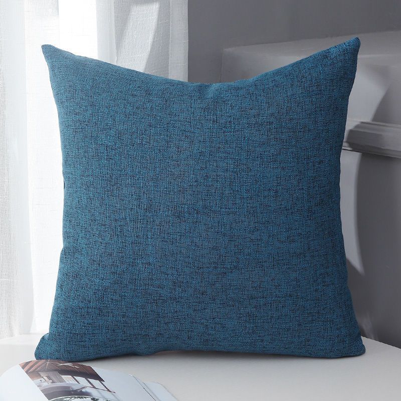 Le Su Cotton Linen Cushion Solid Color with Core 35# Indigo 45*45-pillowcase 500g thick pillow core