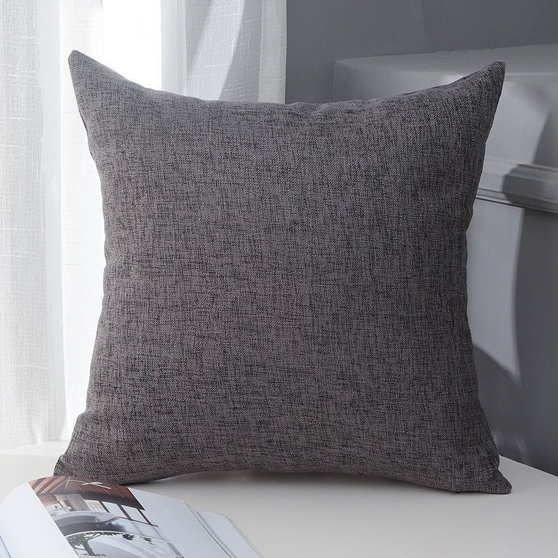 Le Su Cotton Linen Cushion Solid Color with Core 69# dark gray 45*45-pillowcase 500g thick pillow core