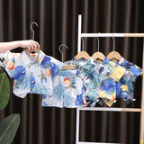 Chaole Pig Boys Cotton Short Sleeve Suit Yellow Beach Coconut Tree 120cm