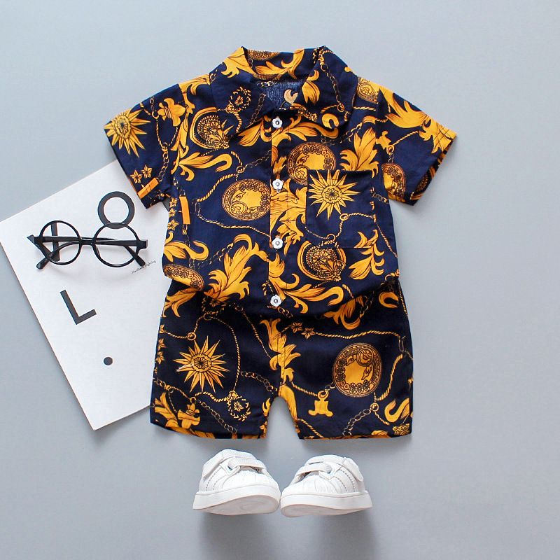 Chaole Pig Boys Cotton Short Sleeve Suit Yellow Apollo 100cm
