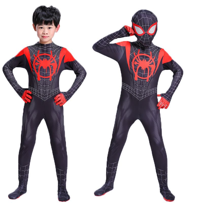 Spiderman Cosplay Costume Milk Silk One Piece Suit Small Black Spider + headgear 170