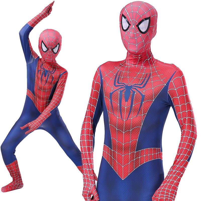 Spiderman Cosplay Costume Milk Silk One Piece Suit Tony + Headgear 170