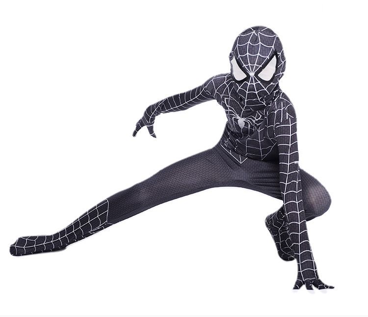 Spiderman Cosplay Costume Milk Silk One Piece Suit Extraordinary black black black + headgear 160