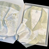 Women Long Sleeve Sleepwear Set Polyester Home Double-length green# twill sand painting