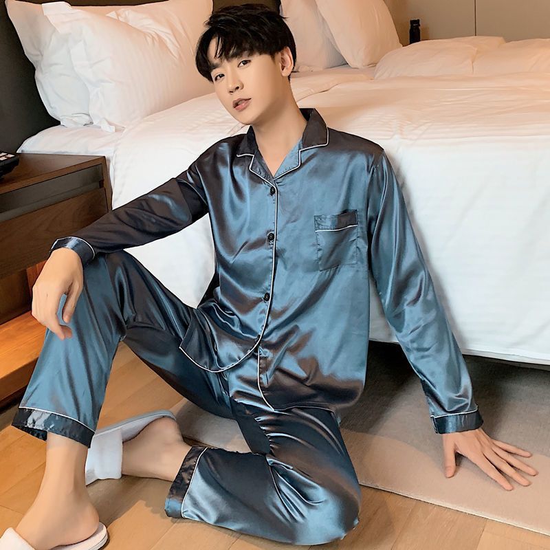 Plus Size Polyester Long Sleeve Sleepwear Trousers... 1290 Fog Blue Men's XL