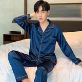 Plus Size Polyester Long Sleeve Sleepwear Trousers... 1290 dark blue Men's 3XL