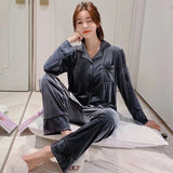 Women Winter Velvet Sleepwear Set Long Sleeve 096# Gray Female L