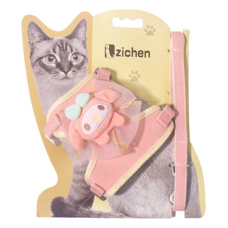 Zichen Cat Harness Vest Style Cotton Traction Rope Pink (melody bow) S(1.0 recommendation 1.50 kg-3.50 kg
