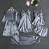 Women Five Piece Sleepwear Set Polyester V Neck Grey 4XL