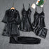 Women Five Piece Sleepwear Set Polyester V Neck Black 4XL