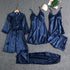 Women Five Piece Sleepwear Set Polyester V Neck Navy 4XL