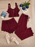 Subtle Lace Women Pajamas Set Sleepwear Wine Red M