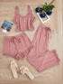 Subtle Lace Women Pajamas Set Sleepwear Pink XL