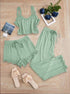 Subtle Lace Women Pajamas Set Sleepwear Mustard Green