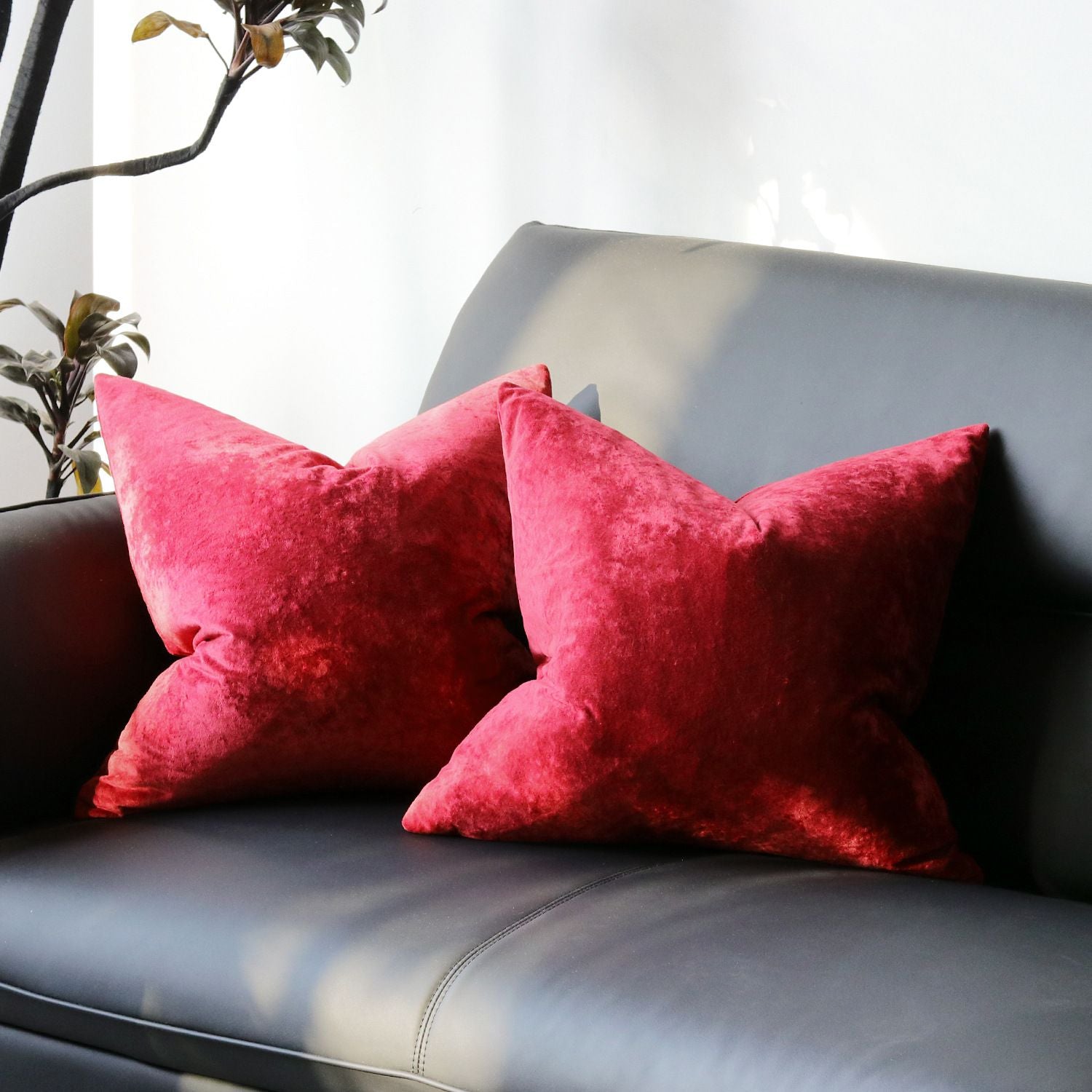 Ice Velvet Pillow Cover Polyester Solid Color 30x50cm Red 55*55cm without pillow core
