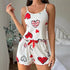 Women Sleepwear Set Summer Spandex Print Love heart on white background
