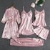 Women Sleepwear Set Long Sleeve Ice Silk XXL