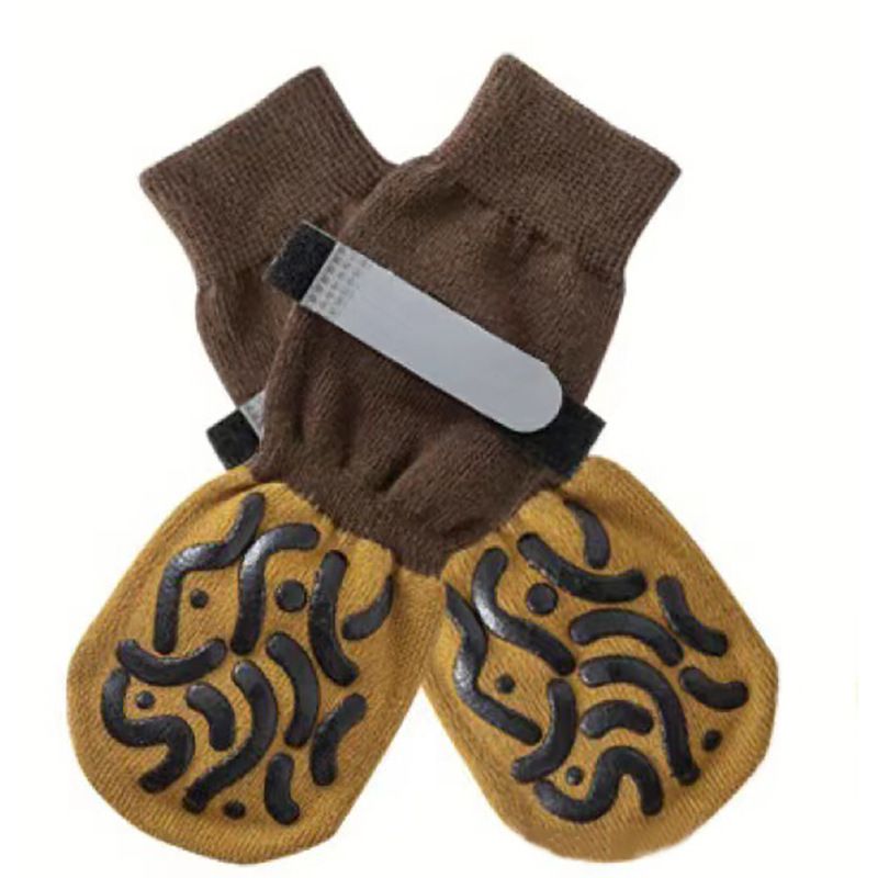 Dog Shoes Non Slip Indoor Outdoor Cotton Dark brown caterpillar-double-sided glue dispensing [opp bag packaging] Xl super large 8.6*20cm [recommended 20-30kg] [pack of four]