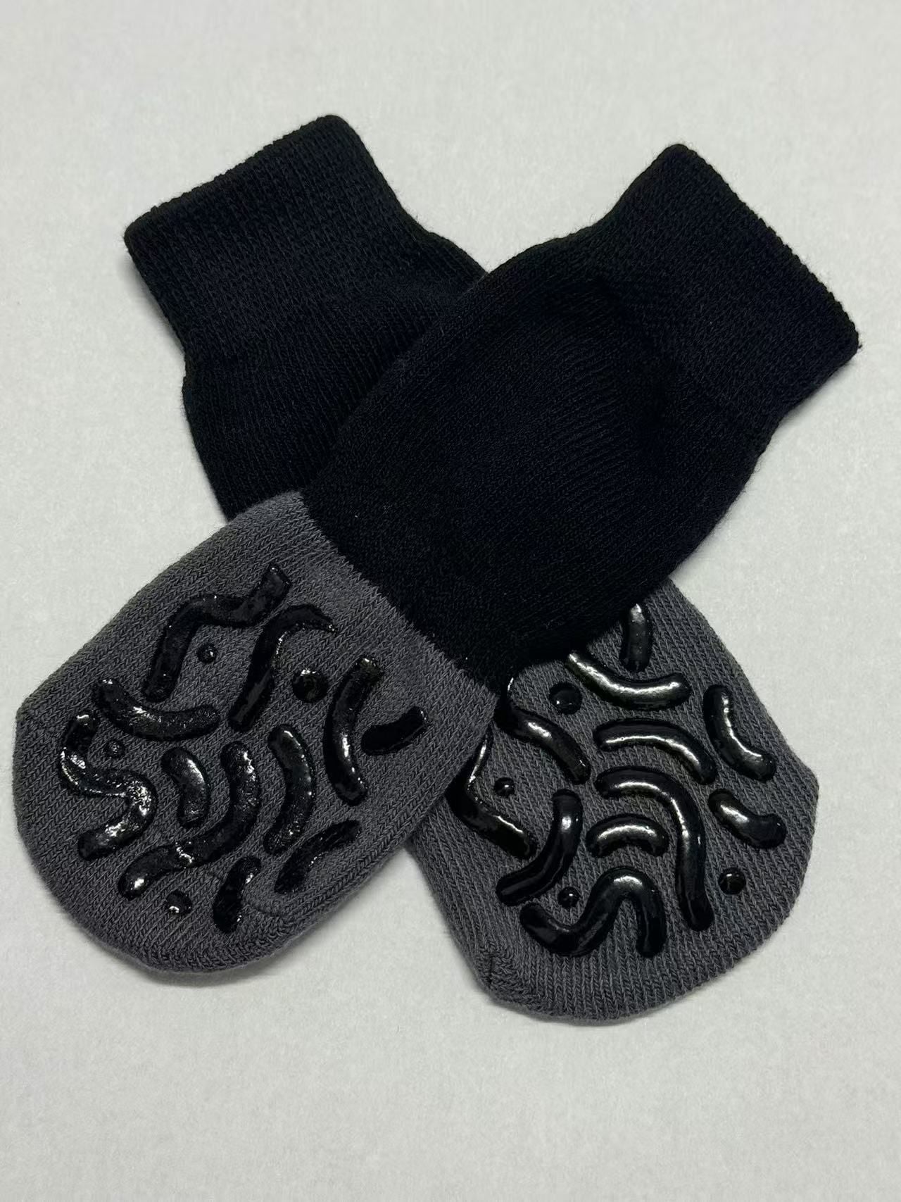 Dog Shoes Non Slip Indoor Outdoor Cotton Black + dark grey caterpillar double-sided adhesive dot [opp bag packaging] Xl super large 8.6*20cm [recommended 20-30kg] [pack of four]