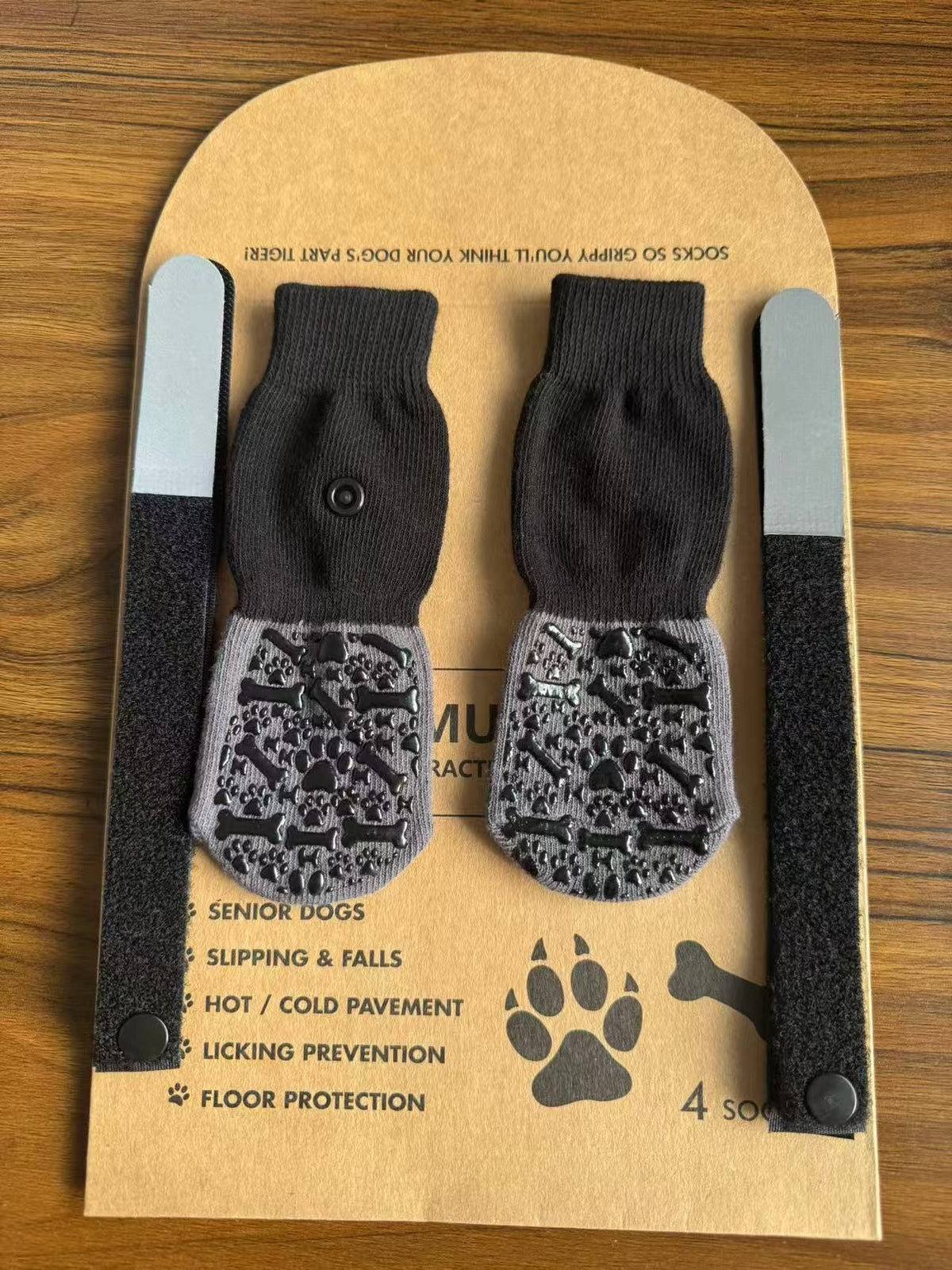Dog Shoes Non Slip Indoor Outdoor Cotton Black bone design [premium storage bag] L large size 7.5*18cm [recommended within 15-20kg inches] [pack of four]