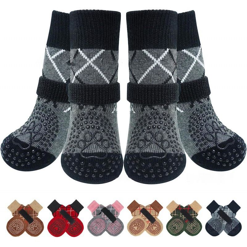 Dog Shoes Non Slip Indoor Outdoor Cotton Gray dotted style [high-end storage bag] L large size 7.5*18cm [recommended within 15-20kg inches] [pack of four]