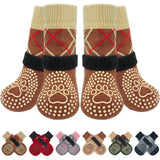 Dog Shoes Non Slip Indoor Outdoor Cotton Brown dotted style [opp bag] L large size 7.5*18cm [recommended within 15-20kg inches] [pack of four]