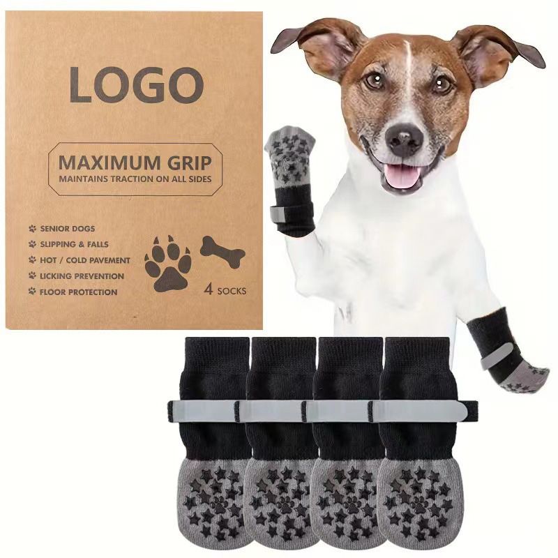 Dog Shoes Non Slip Indoor Outdoor Cotton Black star - double-sided adhesive dot [premium storage bag] Xs ultra-small 4.5*12cm [recommended within 5kg inches] [pack of four]