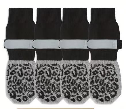 Dog Shoes Non Slip Indoor Outdoor Cotton Black leopard print-double-sided glue dispensing [opp] Xs ultra-small 4.5*12cm [recommended within 5kg inches] [pack of four]