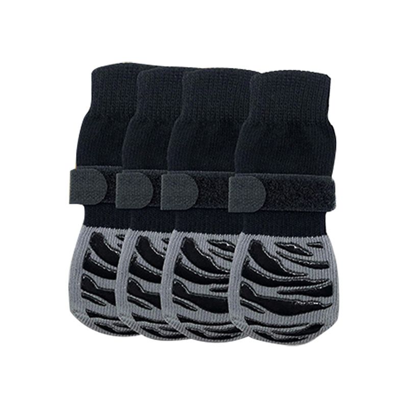 Dog Shoes Non Slip Indoor Outdoor Cotton Black tiger claw-double-sided glue dispensing [opp bag] Xs ultra-small 4.5*12cm [recommended within 5kg inches] [pack of four]