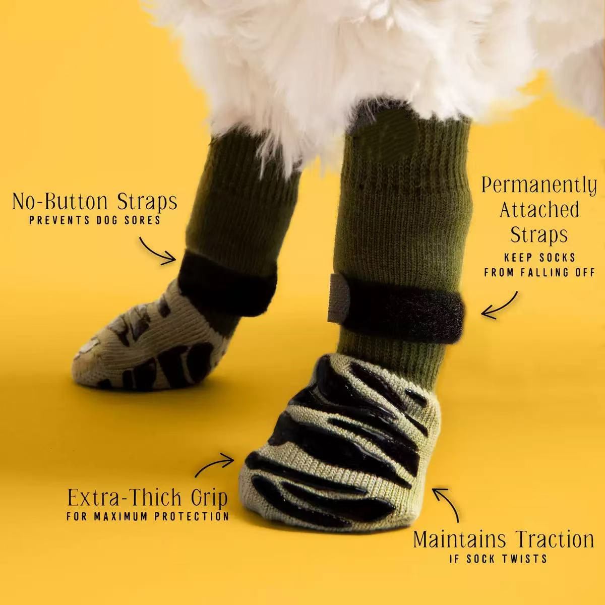Dog Shoes Non Slip Indoor Outdoor Cotton Green tiger claw [opp bag] Xs ultra-small 4.5*12cm [recommended within 5kg inches] [pack of four]