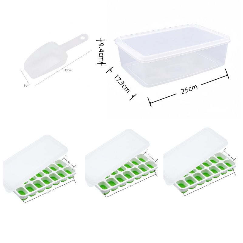 14 Cube Silicone Ice Tray with Lid Green Set