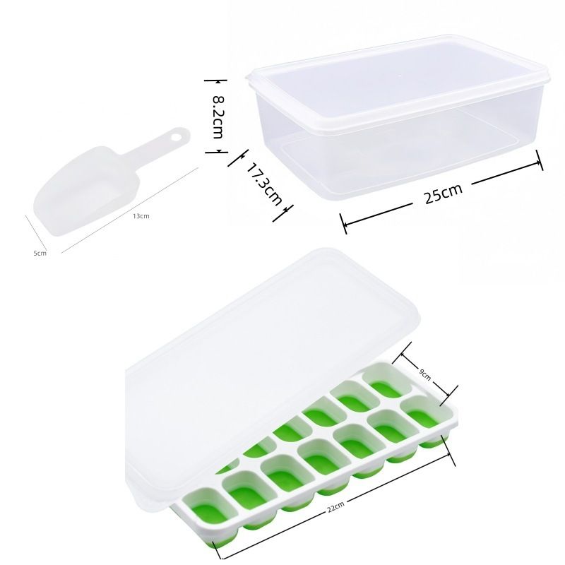 14 Cube Silicone Ice Tray with Lid Green Set