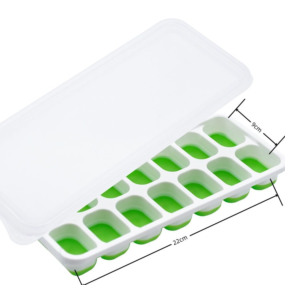 14 Cube Silicone Ice Tray with Lid Green Set