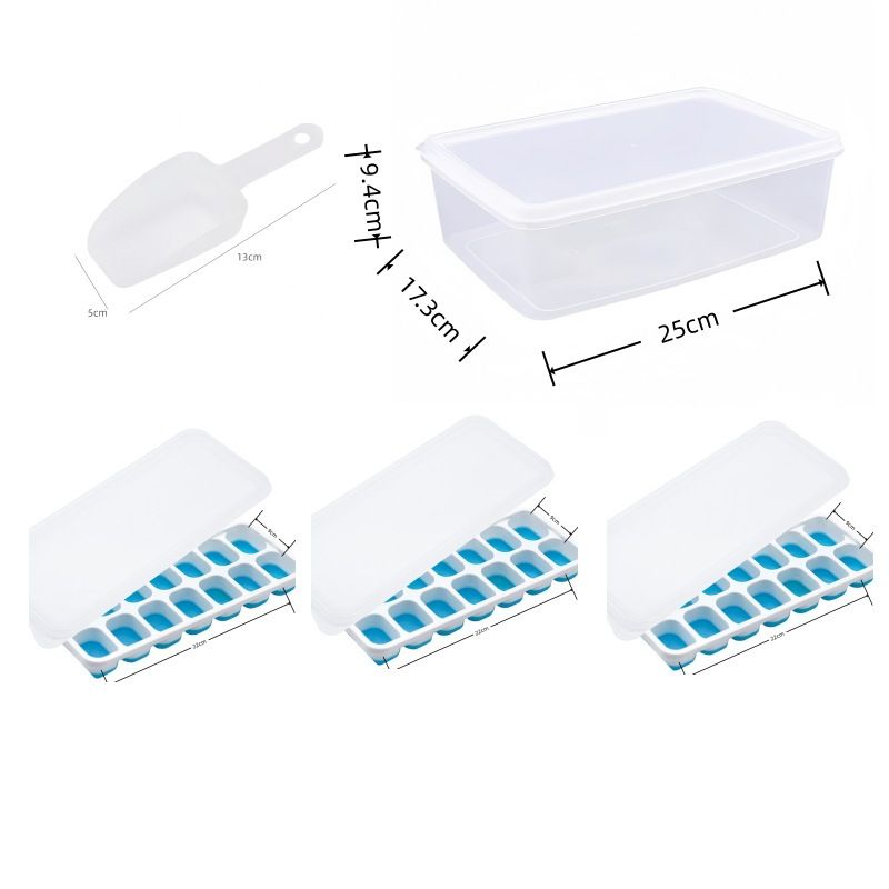 14 Cube Silicone Ice Tray with Lid Blue Set